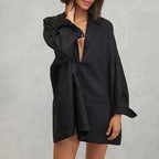 Long Sleeved Pocket Shirt Dress Arrival Collared