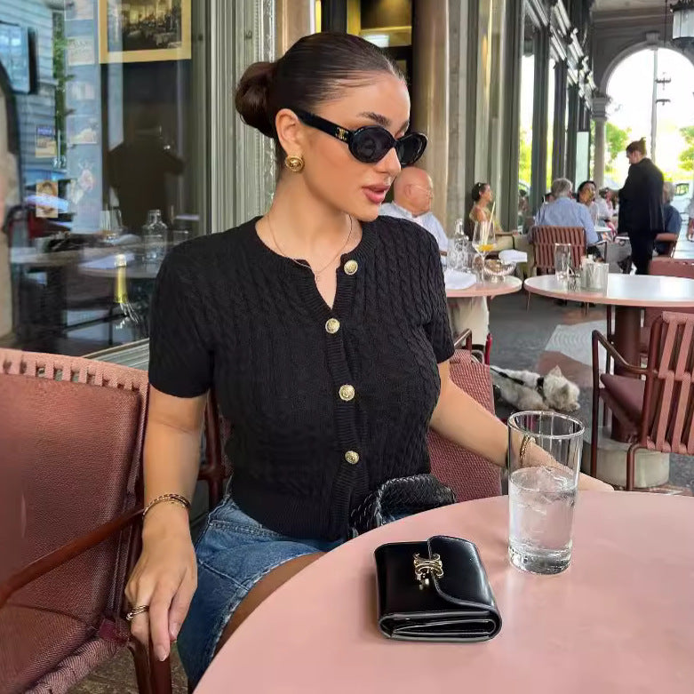 Women's Single Breasted Twist Twisted String Knitted Sweater