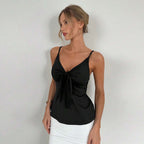 Women’s Black Tie Front V Neck Crop Camisole
