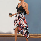 Women's Women's's V Neck Strap Asymmetric Lace Stitching Dress