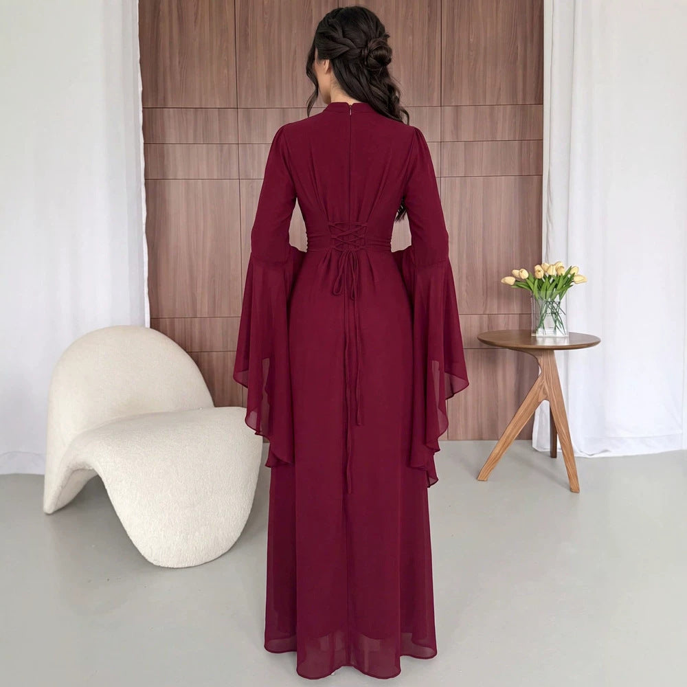 Women's Autumn Ladies Solid Color Bell Sleeve Elegant Party