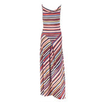 Slim Fit Women Printed Striped Color Matching A Line Spaghetti