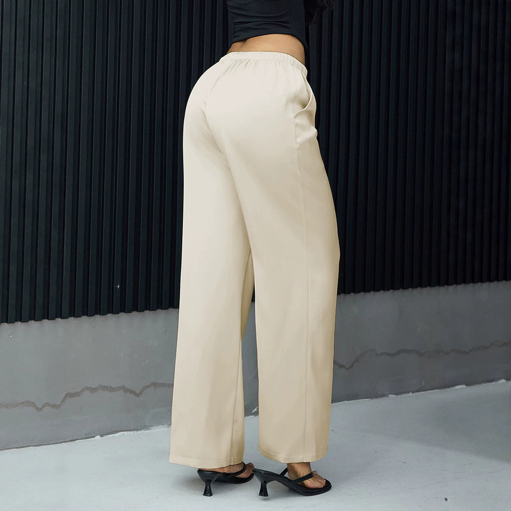 Satin Wide Leg Pants Wear Casual High Waist Elastic Skirt