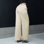 Satin Wide Leg Pants Wear Casual High Waist Elastic Skirt