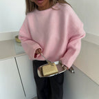 Sweet Elegance Casual Solid Color Round Neck Long Sleeve Knitted Pullover
