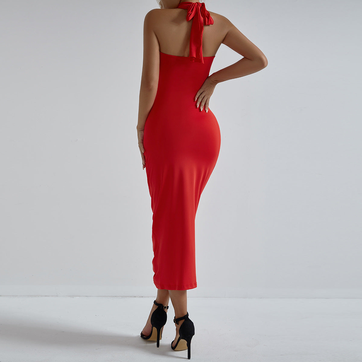Fashionable Floral Cross Halter Hollow Out Cutout Chest Dress