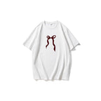 Women's Retro Simplicity Bowknot Printed T Shirt Women Summer Loose Round Neck Cotton Short Sleeve