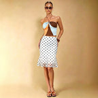 Summer Dot Mesh Fishtail Skirt Retro Ruffled Waist Tight