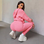 Autumn Winter Sweater Casual Hooded Plush Slim Fit Two Piece Sets