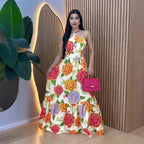 Floral Halter Backless A-Line Maxi Dress