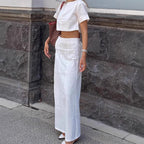 Women's Faux-Linen Cropped Top & High-Waist Skirt Two-Piece Set