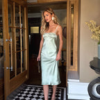 Women's Satin Strapless Draped Midi Dress