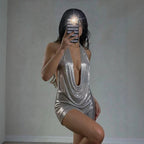 Metallic Chain Halter Mini Dress