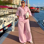 Women's Collared Shirt & Trousers Two-Piece Set