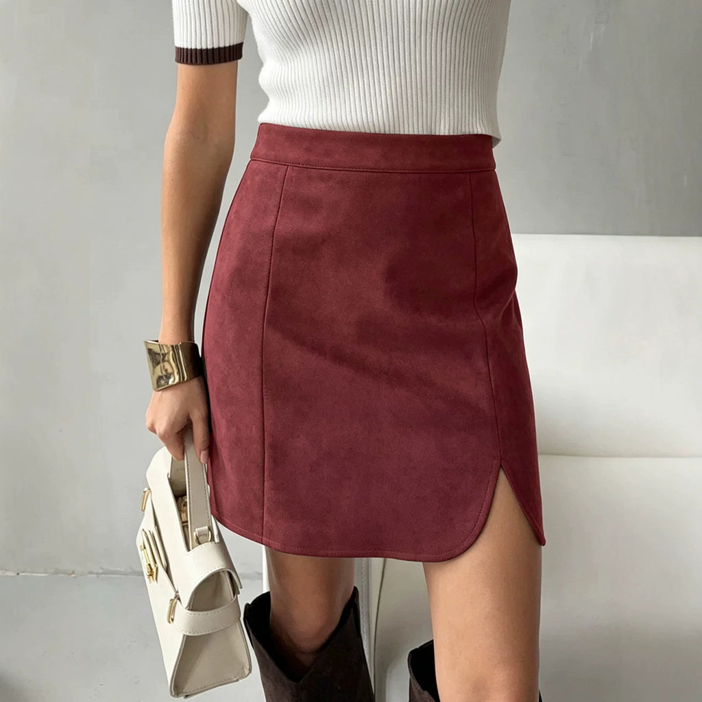 Women's High Waist Suede Pencil Skirt