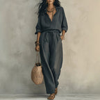 Women's Polo Shirt and Loose Trousers Two-Piece Set