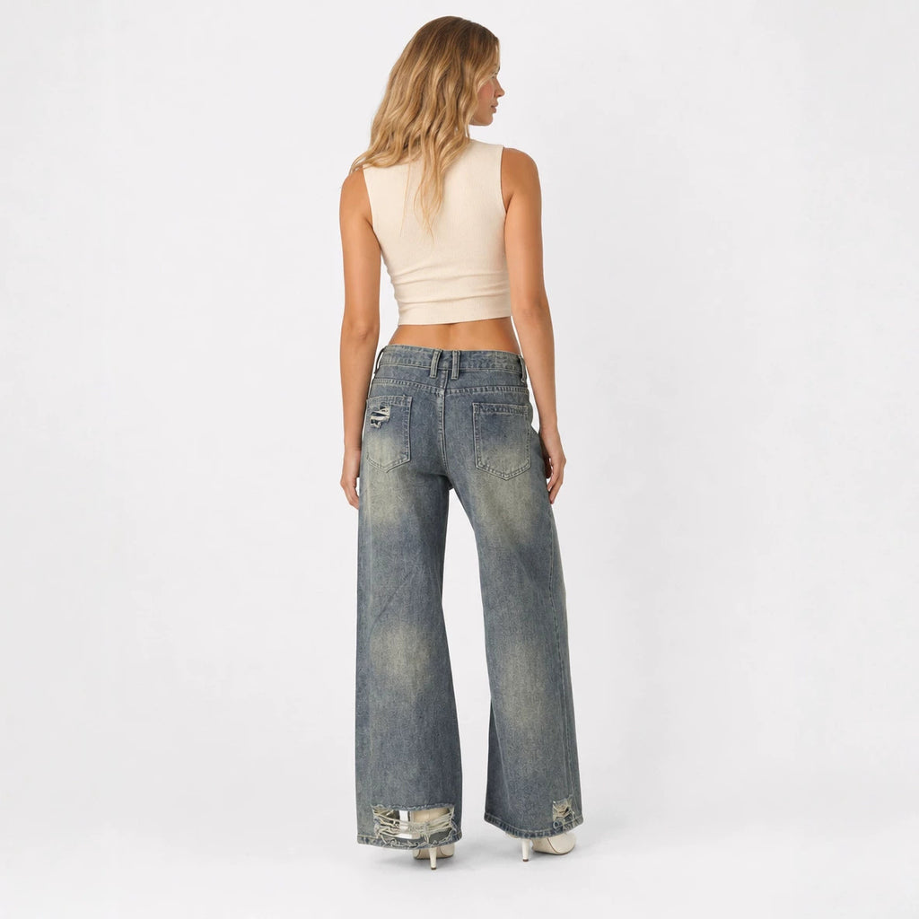 Women's Ripped Straight-Leg Jeans