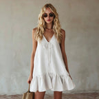 Women's Retro V-Neck Ruffle Vacation Dress