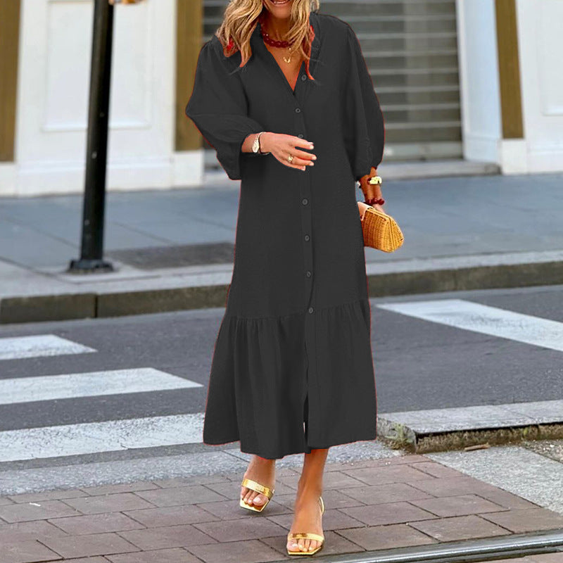 Women's Loose-Fit Puff-Sleeve Midi Dress