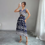Bohemian V-Neck Sleeveless Midi Dress