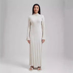 Mock-Neck Belted Long-Sleeve Sweater Bodycon Maxi Dress