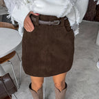 Retro Corduroy Short Autumn High Waist Office A Line Skirt
