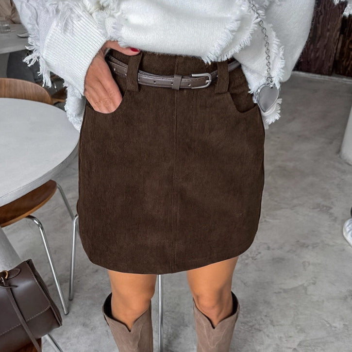 Retro Corduroy Short Autumn High Waist Office A Line Skirt