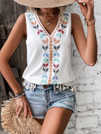 Women's Embroidered Tassel V-Neck Vest Top