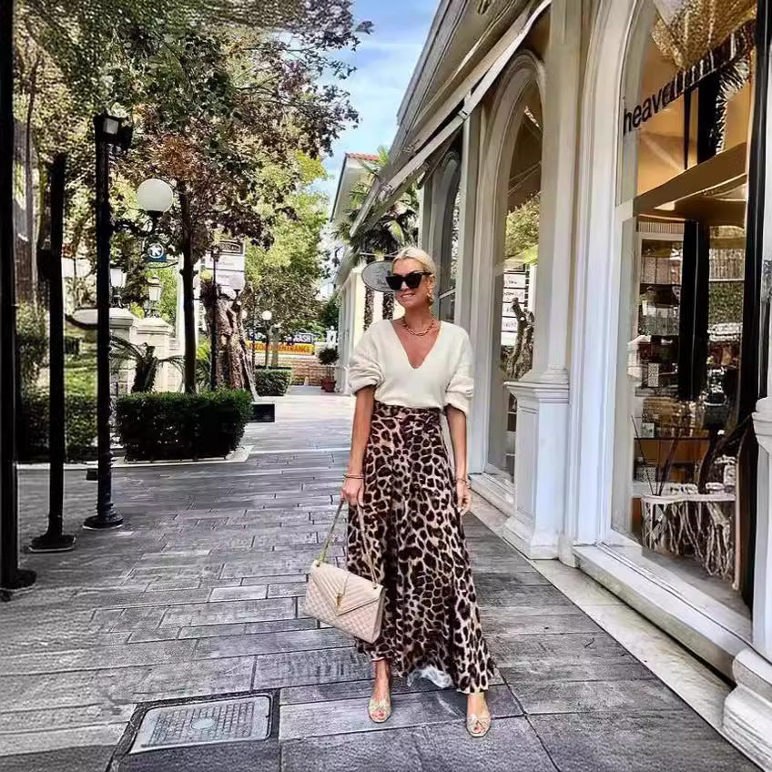 Spring Summer Leopard Print Internet Celebrity Belt Skirt