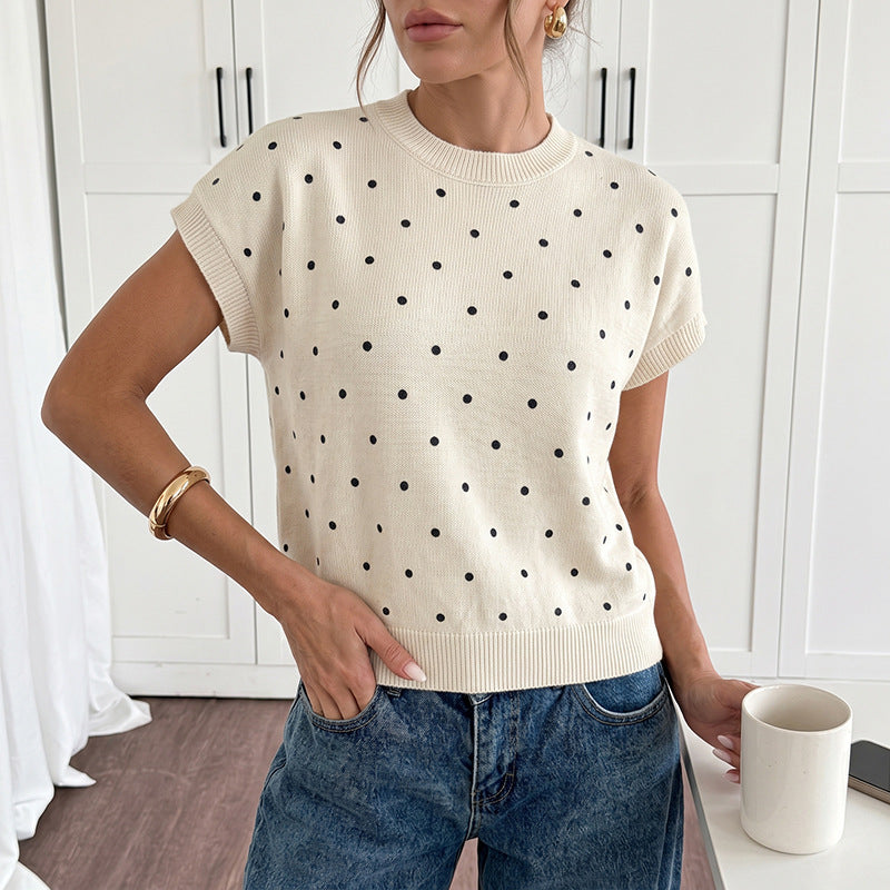 Women's Polka Dot Short-Sleeve Knit Sweater