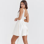 Deep-V Lace-Up Backless Mini Dress