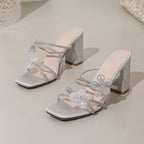 Women's Butterfly Rhinestone Thick-Heel Sandals