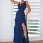 Sleeveless Dress Bare Back Lace up Oblique Slit Advanced