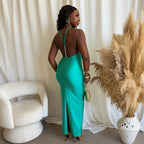Women's Slim Fit Halter Solid Color Long Dress
