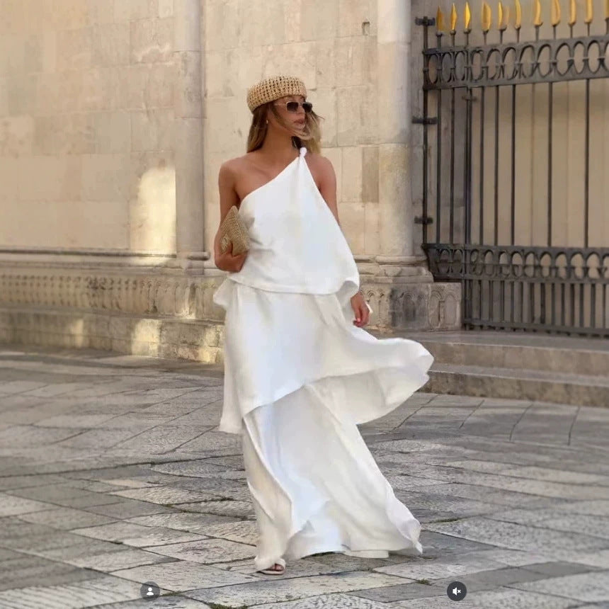 Women's Layered One-Shoulder Maxi Dress