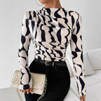 Pleated-Edge Printed Slim-Fit Top