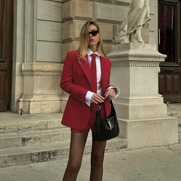 Red Tie Shirt & Shorts Set