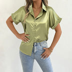 Women's Blue Satin Shirt