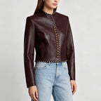Women's Studded Slim-Fit Leather Jacket