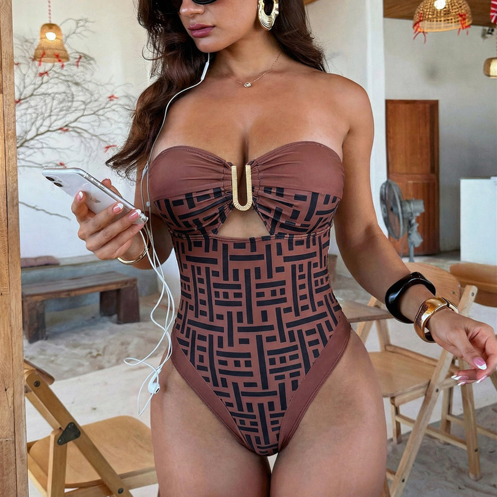 Print V One-piece Swimwear