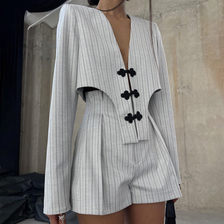 Deep-V Jacket & Shorts Set