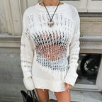 Autumn Winter Cutout Ripped Design Knitted Top
