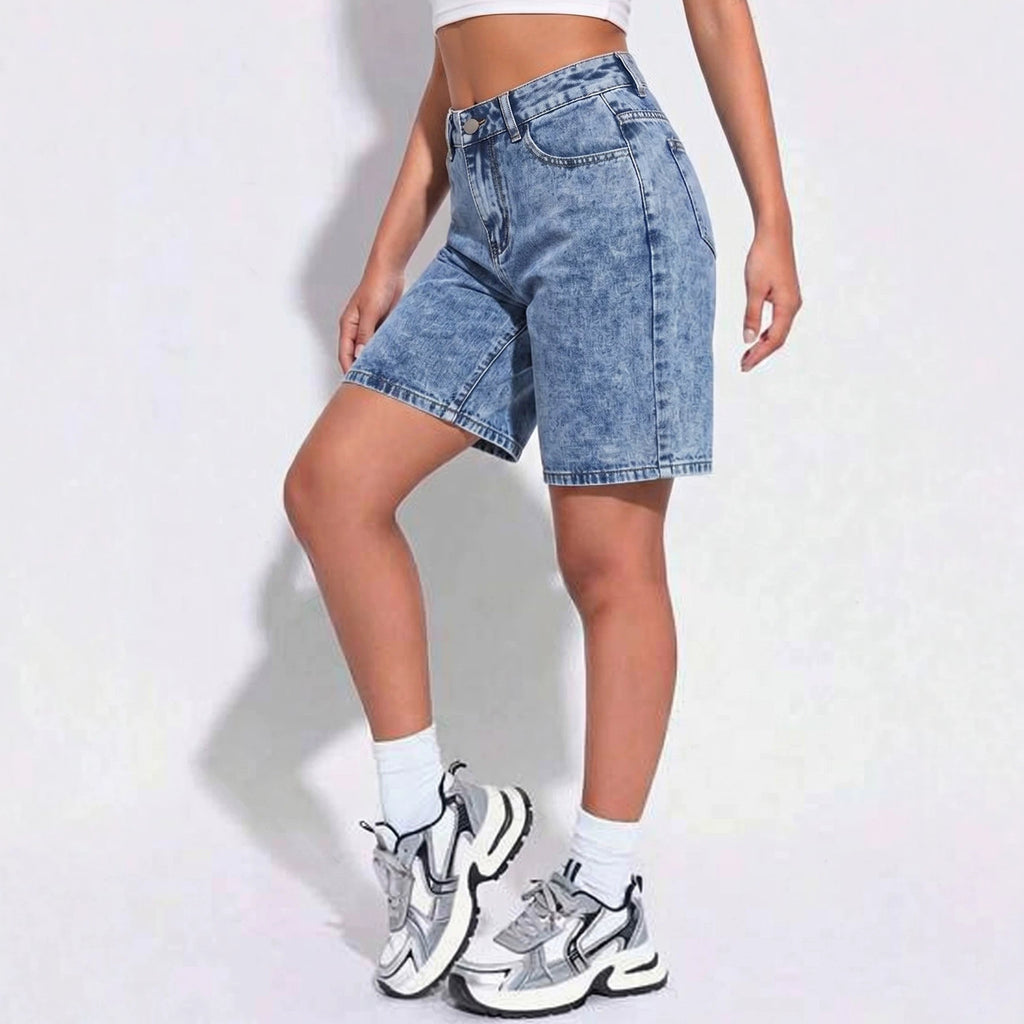 Summer Denim Shorts Women Blue Washed Distressed Loose