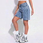 Summer Denim Shorts Women Blue Washed Distressed Loose