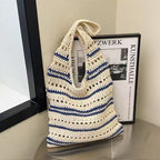 Women's Striped Woven Straw Beach Bag