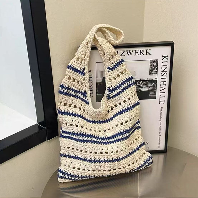 Women's Striped Woven Straw Beach Bag