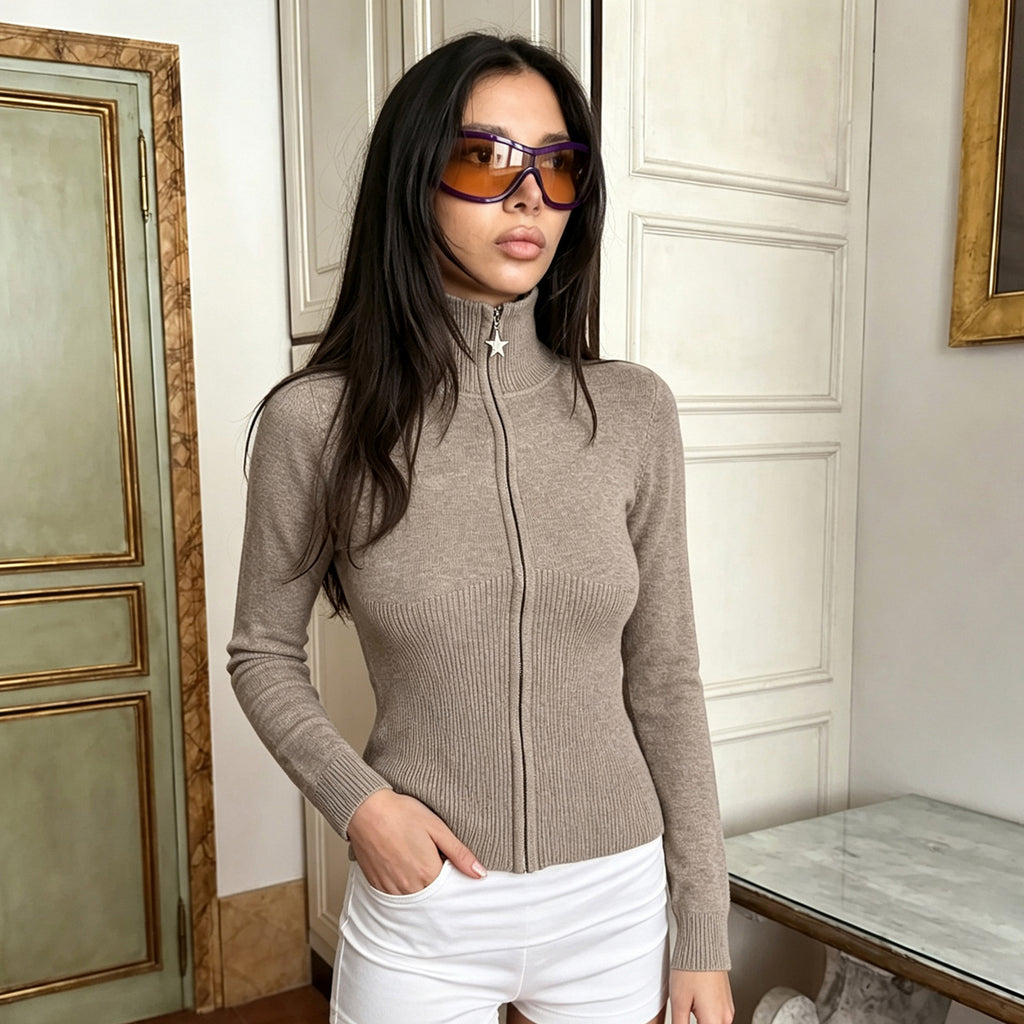 Women's Minimal Zip-Up Knit Sweater Jacket