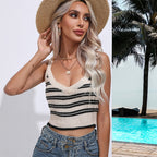 Women’s Apricot Striped V Neck Knit Camisole