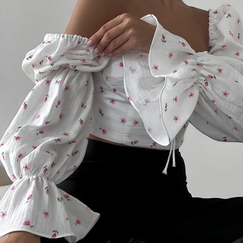 Women's Floral Square Neck Puff Sleeve Top