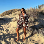 Women's Spring Summer Beach Casual Suit Loose Collared Long Sleeves Shirt Shorts Two-Piece Clothing